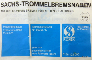 Betriebsanleitung Trommelbremse Sachs VT 3000 VT 5000 Orbit HT