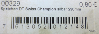 Preview: DT Champion stainless steel spoke silver CHA 2.0 x 290 N 6.2 1x set 36 spokes hub flange 36 hole plus 3 spare spokes