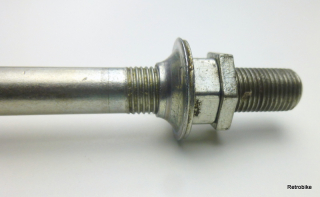 Fahrrad Hinterrad Achse FG 9,5 Gewindestange 3/8" x 26 Vollachse HR in verschiedene Längen Konus mit integrierten Staubdeckel Kontermutter Achsmutter NOS