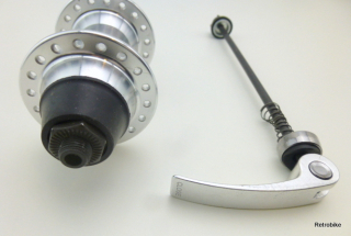 Preview: Quando Hinterrad Nabe Speiche 36 Loch Schnellspanner quick release Schraubkranz BSA 7 fach Rennrad