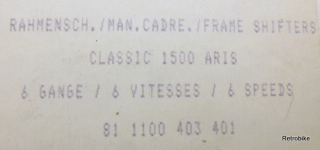 Sachs Huret Aris 1500 Classik Rahmenschalthebel 2x6 Unterrohr Anlötsockel schwarz Rennrad Betriebsanleitung NOS