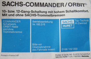 Sachs Commander Orbit Betriebsanleitung