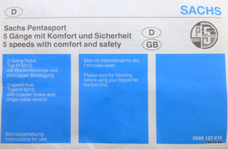 Sachs Pentasport Typ H 5213 gear hub cable 1400mm set accessory 1. Generation 1 shift cable black elongated click box NOS