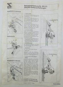 Sachs Sport Super 6100 C/CR Schaltwerk Rennrad Kettenschaltung 4 teilig Info Betriebsanleitung NOS