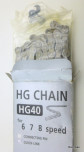 Shimano CN-HG40 Fahrradkette HG 1/2 x 3/32" 6-7-8 fach bis zu 24 Gang 114 links mit Quick Link Kettenschloss silber