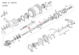 Preview: Sram Spectro S7 Achse Ersatzteil Sicherungsscheibe Mondscheibe phosphatiert Montage mittig der Achse