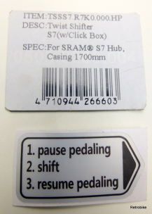 Sturmey Archer 7 speed rotary handle switch 1700mm set as a replacement kit for Sram S7 Sachs Spectro S7 rotary handle switch set hub gear IGH