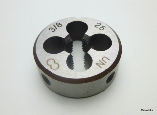 Schneideisen 3/8" x 26 TPI  UN / UNS / BSC Fahrradgewinde HSS Hinterrad Getriebenaben britische Oldtimer Messingarmaturen