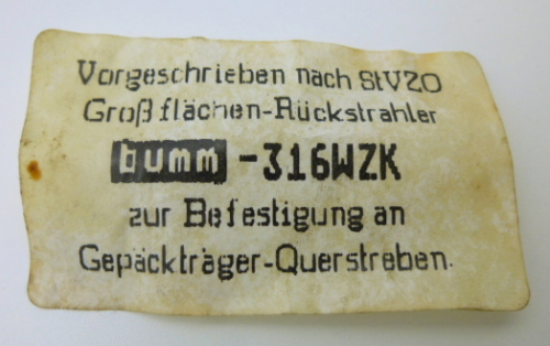 Bumm Z 316WZK Großflächen Rückstrahler rot Gepäckträger Querstreben K30114