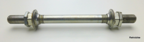 Fahrrad Hinterrad Achse FG 9,5 Gewindestange 3/8" x 26 Vollachse HR in verschiedene Längen Konus mit integrierten Staubdeckel Kontermutter Achsmutter NOS