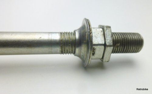 Fahrrad Hinterrad Achse FG 9,5 Gewindestange 3/8" x 26 Vollachse HR in verschiedene Längen Konus mit integrierten Staubdeckel Kontermutter Achsmutter NOS