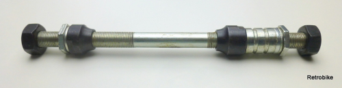 Bicycle rear wheel solid axle FG 9.5 threaded rod 3/8" x 26 length 165mm cone black spacer lock nut axle nut black set