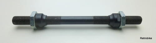 Fahrrad Vorderrad schwarze Achse FG 9,5 Gewindestange 3/8" x 26 Vollachse VR Länge 135mm Konus schwarz Kontermutter Set