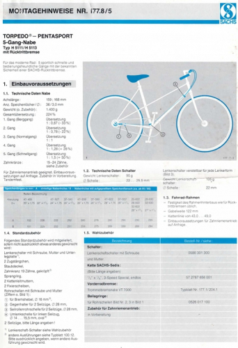 Sachs Pentasport 5 Gang Nabe Typ H 5111 und H 5113 Betriebsanleitung