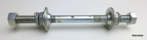 Fahrrad Hinterrad Achse FG 9,5 Gewindestange 3/8" x 26 Vollachse HR in verschiedene Längen Konus mit integrierten Staubdeckel Kontermutter Achsmutter NOS