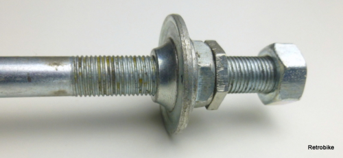 Fahrrad Hinterrad Achse FG 9,5 Gewindestange 3/8" x 26 Vollachse HR in verschiedene Längen Konus mit integrierten Staubdeckel Kontermutter Achsmutter NOS