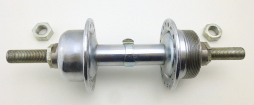 Hinterrad Nabe Schraubachse 10,1 mit Ölerloch Metallspange 36 loch Stahl verchromt BSA Gewinde 5 fach 6 fach silber Rennrad