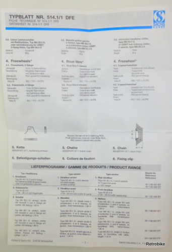 Sachs Huret Elysee Typblatt Nr. 514.1/1 DFE Betriebsanleitung