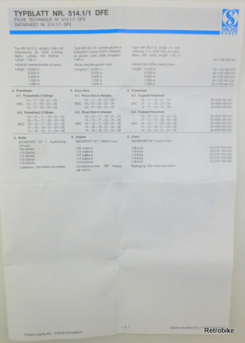 Sachs Huret Elysee Typblatt Nr. 514.1/1 DFE Betriebsanleitung