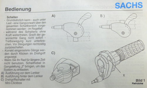 Sachs Pentasport Typ H 5213 gear hub cable 1400mm set accessory 1. Generation 1 shift cable black elongated click box NOS