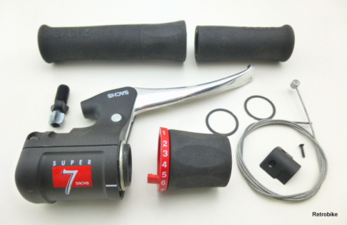 Sachs Super 7 H7213 Nabenschaltung 7 Gang Drehgriffschalter Brems Drehgriff Einheit Festgriffe Set 90er Jahre NOS