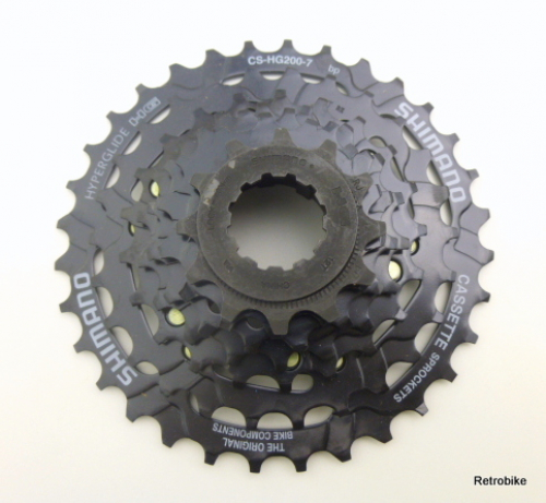 Shimano CS HG 200 Hyperglide freehub body 7 speed 12 to 32T teeth cassette sprocket rear derailleur