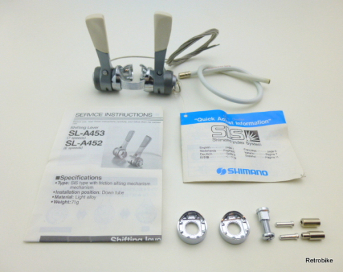 Shimano Index System SL-453 Sport LX Exage SIS Rahmenschalthebel Unterrohr Stahlrahmen 2x7 friction shifting + Montageanleitung NOS