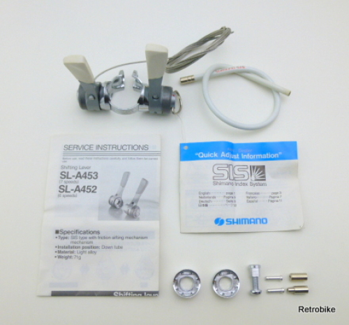 Shimano Index System SL-453 Sport LX Exage SIS Rahmenschalthebel Unterrohr Stahlrahmen 2x7 friction shifting + Montageanleitung NOS