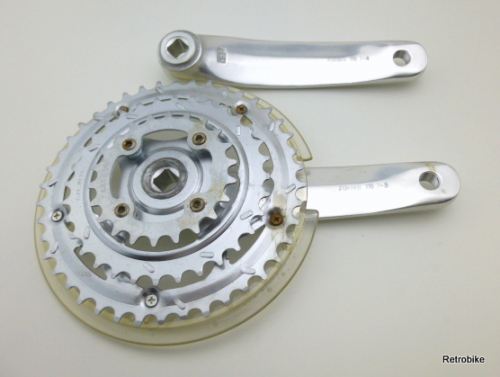 Sugino CXE 8442 Alu Kurbel 3 fach 4 kant Tretlager Kettenblatt 42 32 22 Zähne 170mm Kurbelarm silber ATB MTB NOS
