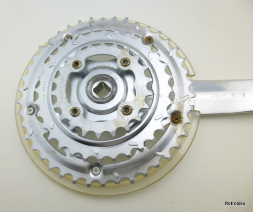 Sugino CXE 8442 Alu Kurbel 3 fach 4 kant Tretlager Kettenblatt 42 32 22 Zähne 170mm Kurbelarm silber ATB MTB NOS