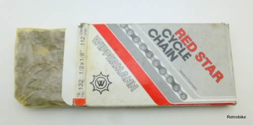 Wippermann no. 132 Red Star cycle chain gear hub and 1 speed single speed 1/2" x 1/8" chain links assembly spring clip snap on